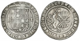 Fernando e Isabel (1474-1504). 1 real. Toledo. (Cal-411). Ag. 3,16 g. Escudo entre cruz de puntos y T. MBC-. Est...80,00.