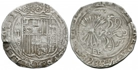Fernando e Isabel (1474-1504). 2 reales. Granada. R. (Cal-tipo 197). (LF-G4.3.16 variante). Ag. 6,65 g. Escudo entre II y G. Ligera doble acuñación en...