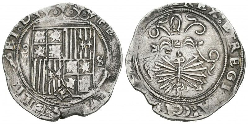 Fernando e Isabel (1474-1504). 4 reales. Sevilla. (Cal-219). Ag. 13,42 g. Escudo...