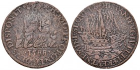 Felipe II (1556-1598). Jetón. 1588. Dordrecht. (Dugn-3188). Ae. 5,30 g. Derrota de La Armada Invencible. MBC-. Est...35,00.