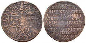 Felipe III (1598-1621). Jetón. 1609. (Dugn-3648). Ae. 4,92 g. Triple alianza de Inglaterra, Francia y Países Bajos contra España. Golpes. MBC-. Est......