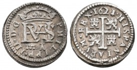 Felipe III (1598-1621). 1/2 real. 1621/0. Segovia. A. (Cal-574). Ag. 1,63 g. Escasa. EBC-. Est...120,00.