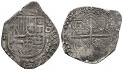 Felipe III (1598-1621). 8 reales. (1)620. Potosí. T. (Cal-135). Ag. 26,39 g. Fecha perfectamente visible. Armas de Castilla y León y Aragón intercambi...