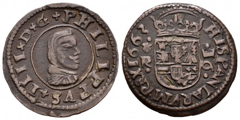 Felipe IV (1621-1665). 16 maravedís. 1663. Coruña. R. (Cal-1301). (Jarabo-Sanahu...