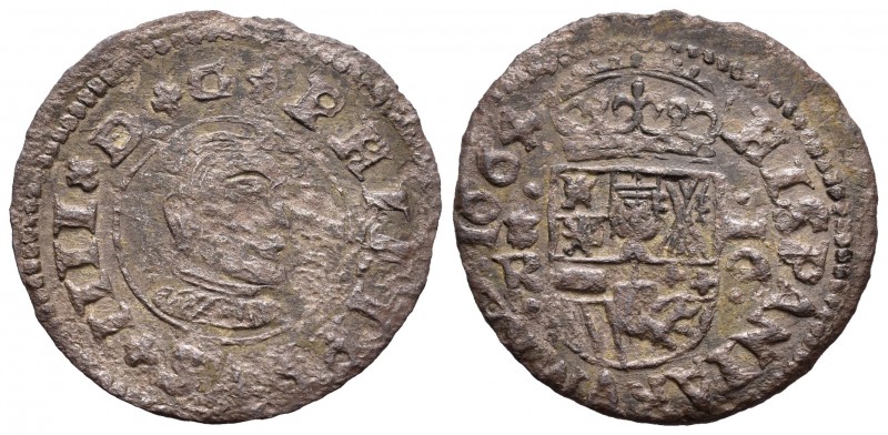 Felipe IV (1621-1665). 16 maravedís. 1664. Coruña. R. (Cal-1302). (Jarabo-Sanahu...