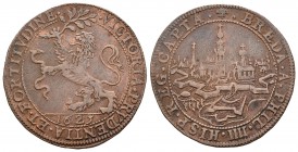 Felipe IV (1621-1665). Jetón. 1625. Bruselas. (Dugn-3815). Ae. 5,05 g. Tomando Breda por los españoles. MBC+. Est...100,00.