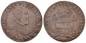 Felipe IV (1621-1665). Jetón. 1650. Bruselas. (Dugn-4035). Ae. 6,03 g. Visita de Ana de Austria. MBC+. Est...90,00.