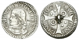 Carlos II (1665-1700). 1 croat. 1693. Barcelona. (Cal-669). Ag. 2,55 g. Resto de soldadura en reverso. MBC+. Est...30,00.