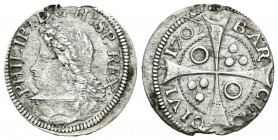 Felipe V (1700-1746). 1 croat. 1705. Barcelona. (Cal-1447). Ag. 2,46 g. Puntos y anillos intercambiados. MBC. Est...60,00.