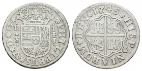Felipe V (1700-1746). 1 real. 1745. Sevilla. (Cal-1731). Ag. 2,79 g. BC+. Est...18,00.