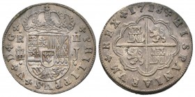 Felipe V (1700-1746). 2 reales. 1718. Segovia. J. (Cal-1392). Ag. 6,37 g. Acueducto de dos pisos. MBC+. Est...100,00.