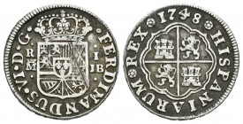 Fernando VI (1746-1759). 1 real. 1748. Madrid. JB. (Cal-560). Ag. 3,09 g. Raya en anverso. MBC-. Est...25,00.