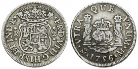 Fernando VI (1746-1759). 2 reales. 1756. México. M. (Cal-1756). Ag. 6,67 g. MBC. Est...50,00.