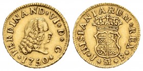 Fernando VI (1746-1759). 1/2 escudo. 175. Madrid. JB. (Cal-246). Au. 1,77 g. Marquita en anverso, pero buen ejemplar. MBC+. Est...175,00.