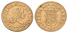 Fernando VI (1746-1759). 1/2 escudo. 1755. Sevilla. PJ. (Cal-268). Au. 1,77 g. MBC+. Est...120,00.