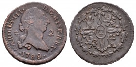 Carlos III (1759-1788). 2 maravedís. 1788. Segovia. (Cal-1925). Ae. 2,33 g. MBC-/MBC. Est...25,00.