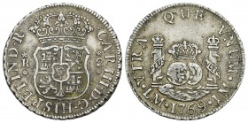 Carlos III (1759-1788). 2 reales. 1769. Lima. JM. (Cal-1261). Ag. 6,69 g. Escasa. MBC+. Est...110,00.