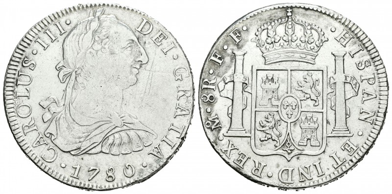 Carlos III (1759-1788). 8 reales. 1780. México. FF. (Cal-930). Ag. 26,77 g. Rayi...