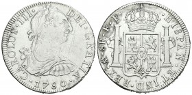 Carlos III (1759-1788). 8 reales. 1780. México. FF. (Cal-930). Ag. 26,77 g. Rayitas. Limpiada. BC+. Est...30,00.