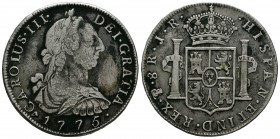 Carlos III (1759-1788). 8 reales. 1776. Potosí. JR. (Cal-977). Ag. 25,99 g. BC+/MBC-. Est...45,00.