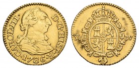 Carlos III (1759-1788). 1/2 escudo. 1786. Madrid. DV. (Cal-778). Au. 1,74 g. MBC+. Est...110,00.