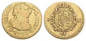 Carlos III (1759-1788). 1/2 escudo. 1788. Sevilla. C. (Cal-808). Au. 1,72 g. Canto reparado a las 12 h. BC+/MBC-. Est...85,00.