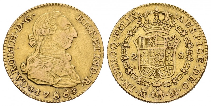 Carlos III (1759-1788). 2 escudos. 1788. Madrid. M. (Cal-459). Au. 6,82 g. MBC+....