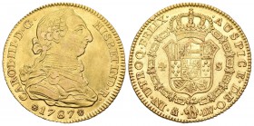 Carlos III (1759-1788). 4 escudos. 1787. Madrid. DV. (Cal-313). Au. 13,46 g. Pequeñas rayitas de ajuste y ligeramente limpiada. EBC. Est...850,00.