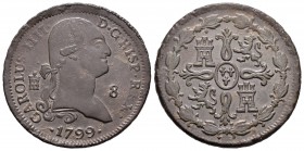 Carlos IV (1788-1808). 8 maravedís. 1799. Segovia. (Cal-1490). Ae. 11,77 g. MBC+. Est...40,00.
