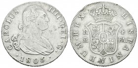 Carlos IV (1788-1808). 4 reales. 1805. Madrid. FA. (Cal-832). Ag. 13,21 g. Golpecitos en el canto. BC+. Est...40,00.