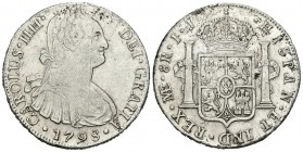 Carlos IV (1788-1808). 8 reales. 1798. Lima. IJ. (Cal-653). Ag. 26,74 g. MBC+. Est...80,00.