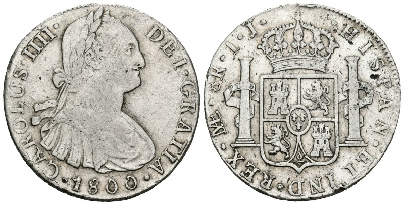 Carlos IV (1788-1808). 8 reales. 1800. Lima. IJ. (Cal-655). Ag. 27,29 g. Hojita ...