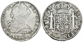 Carlos IV (1788-1808). 8 reales. 1789. México. FM. (Cal-681). Ag. 26,55 g. Numeral del rey IV. BC. Est...60,00.