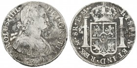 Carlos IV (1788-1808). 8 reales. 1794. México. FM. (Cal-687). Ag. 26,34 g. Oxidaciones limpiadas. BC+. Est...25,00.