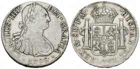 Carlos IV (1788-1808). 8 reales. 1799. México. FM. (Cal-694). Ag. 26,89 g. Vano. MBC+. Est...60,00.