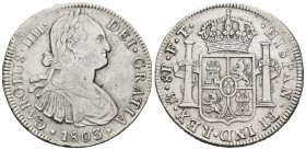Carlos IV (1788-1808). 8 reales. 1803. México. FT. (Cal-699). Ag. 26,89 g. EBC-. Est...75,00.