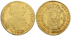 Carlos IV (1788-1808). 8 escudos. 1794. Santiago. DA. (Cal-153). (Cal onza-1158). Au. 26,96 g. MBC/MBC+. Est...950,00.