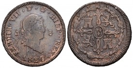Fernando VII (1808-1833). 8 maravedís. 1820. Jubia. (Cal-1554). Ae. 10,27 g. Rayas. MBC-/MBC. Est...18,00.