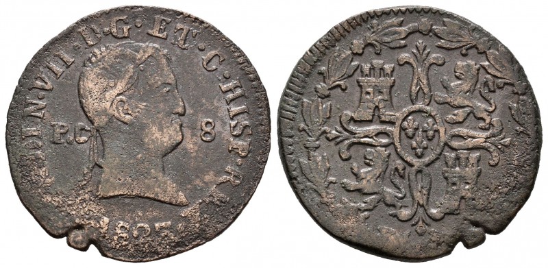 Fernando VII (1808-1833). 8 maravedís. 1823. Pamplona. (Cal-1633). Ae. 7,62 g. D...