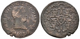 Fernando VII (1808-1833). 8 maravedís. 1823. Pamplona. (Cal-1633). Ae. 7,62 g. Defecto de acuñación. MBC-. Est...70,00.