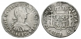 Fernando VII (1808-1833). 1/2 real. 1812. México. HJ. (Cal-1341). Ag. 1,69 g. Busto imaginario. MBC-. Est...15,00.