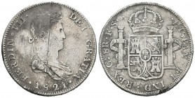 Fernando VII (1808-1833). 8 reales. 1821. Guadalajara. FS. (Cal-445). Ag. 26,26 g. Raya en anverso. BC+. Est...60,00.