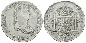 Fernando VII (1808-1833). 8 reales. 1821. Zacatecas. RG. (Cal-697). Ag. 27,42 g. Flequillo largo. MBC-. Est...60,00.