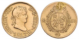Fernando VII (1808-1833). 1/2 escudo. 1817. Madrid. GJ. (Cal-360). Au. 1,71 g. Soldadura reparada en reverso. Limpiada. MBC. Est...100,00.