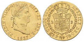 Fernando VII (1808-1833). 2 escudos. 1827. Sevilla. JB. (Cal-271). Au. 6,79 g. EBC. Est...320,00.