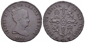 Isabel II (1833-1868). 8 maravedís. 1836. Segovia. (Cal-491). Ae. 11,04 g. Valor en reverso. Escasa. MBC+. Est...75,00.