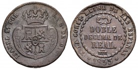 Isabel II (1833-1868). Doble décima de real. 1853. Segovia. (Cal-579). Ae. 6,86 g. Escasa. MBC-. Est...65,00.