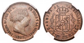 Isabel II (1833-1868). 5 céntimos de real. 1862. Segovia. (Cal-619). Ae. Encapsulada por NN Coins como MS 65 RB. Est...90,00.
