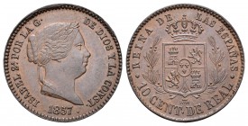 Isabel II (1833-1868). 10 céntimos de real. 1857. Segovia. (Cal-603). Ae. 3,71 g. Buen ejemplar. Ex colección Elariz. SC-. Est...60,00.