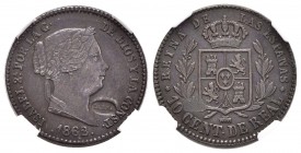 Isabel II (1833-1868). 10 céntimos de real. 1862. Segovia. Ae. Contramarca LARRA en óvalo. Rara. MBC+. Est...70,00.